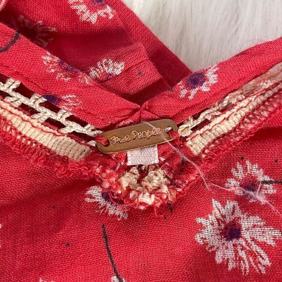 Free People Never A Dull Moment Red Daisy Print Boho Top  SEE DESCRIPTION Sz S - Picture 6 of 9